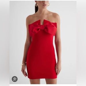 Strapless Statement Bow Mini Sheath Dress, Size L, Large, Lipstick Red, Express